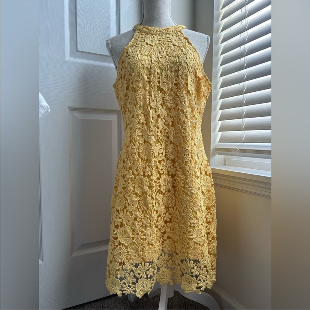 Lulu's Sunny Yellow Lace Midi Dress